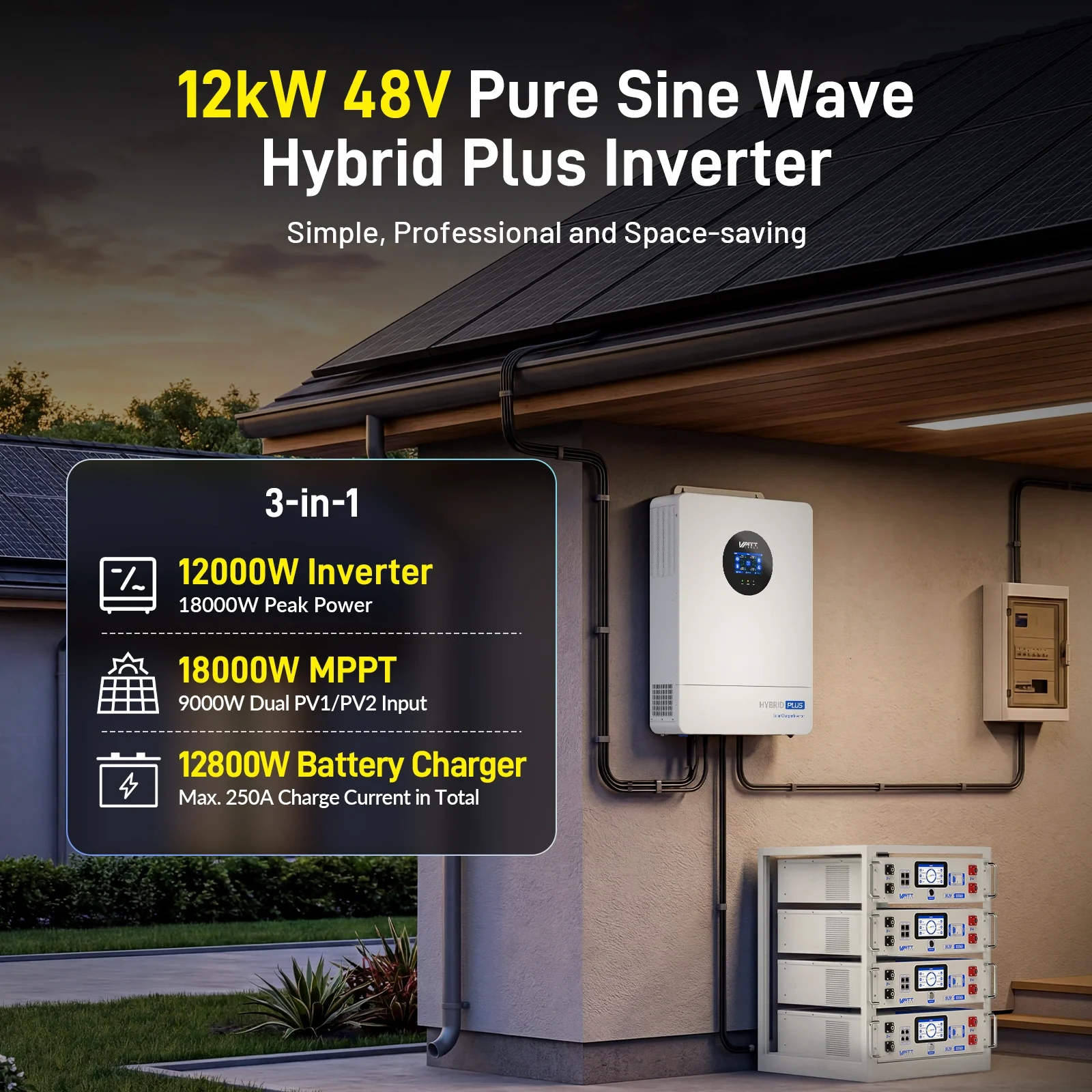 ⚡️Launch Early Bird: $1499⚡️WattCycle 12000W 48V All-in-One Solar Inverter: Split Phase 120/240V, 18kW Dual MPPT, 72kW Parallel Ready - Image 3