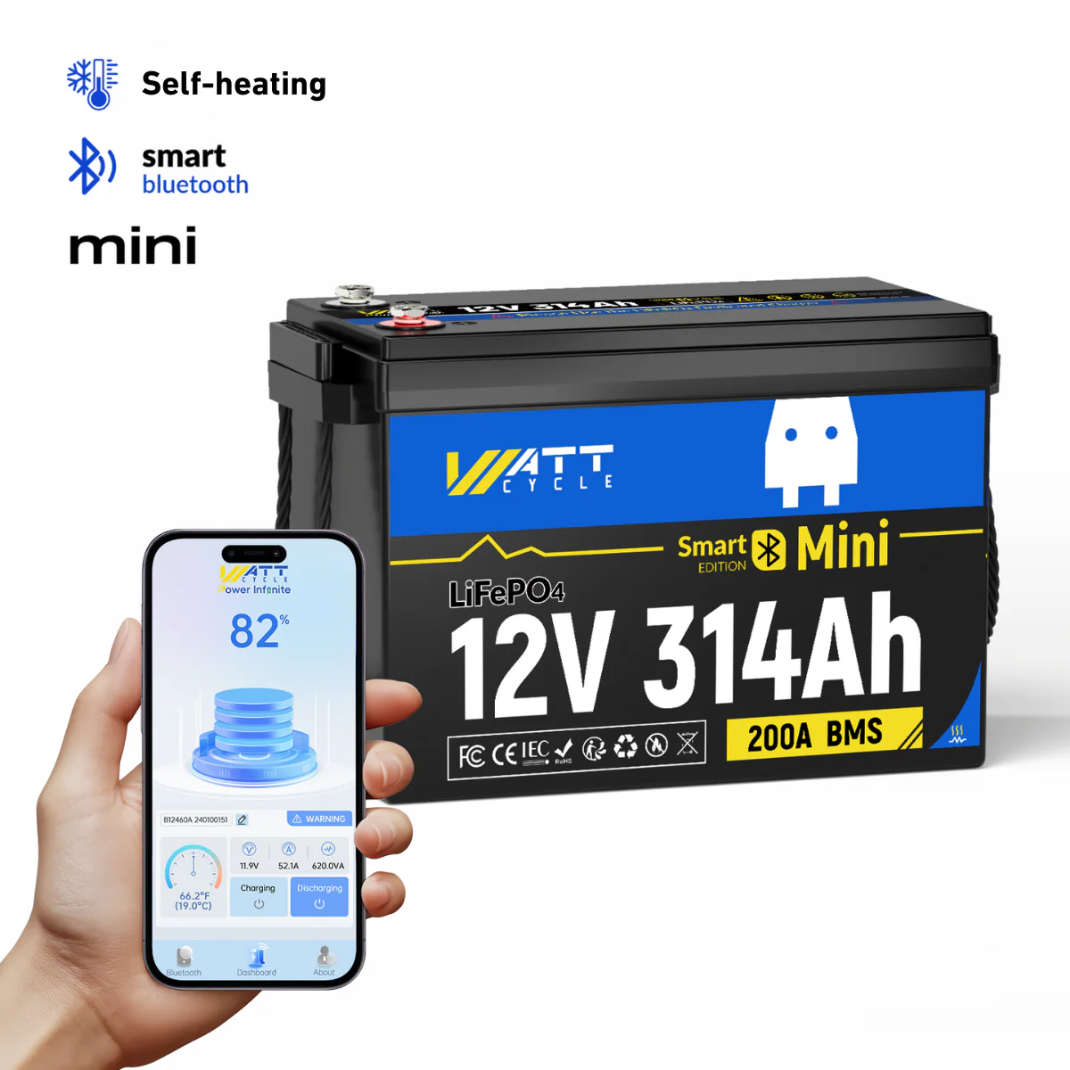 ⚡️Spring Sale: $479.99⚡️
WattCycle 12V 314Ah Mini Bluetooth Lithium Deep Cycle Battery - Image 16