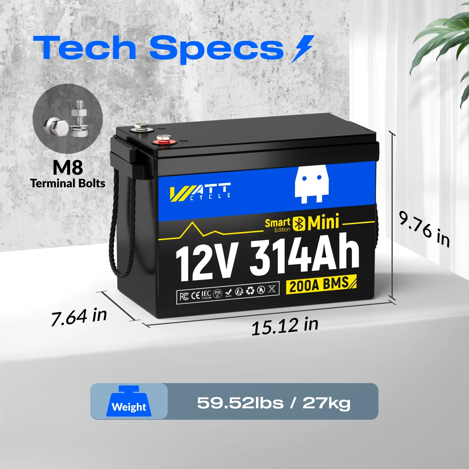 ⚡️Spring Sale: $479.99⚡️
WattCycle 12V 314Ah Mini Bluetooth Lithium Deep Cycle Battery - Image 3