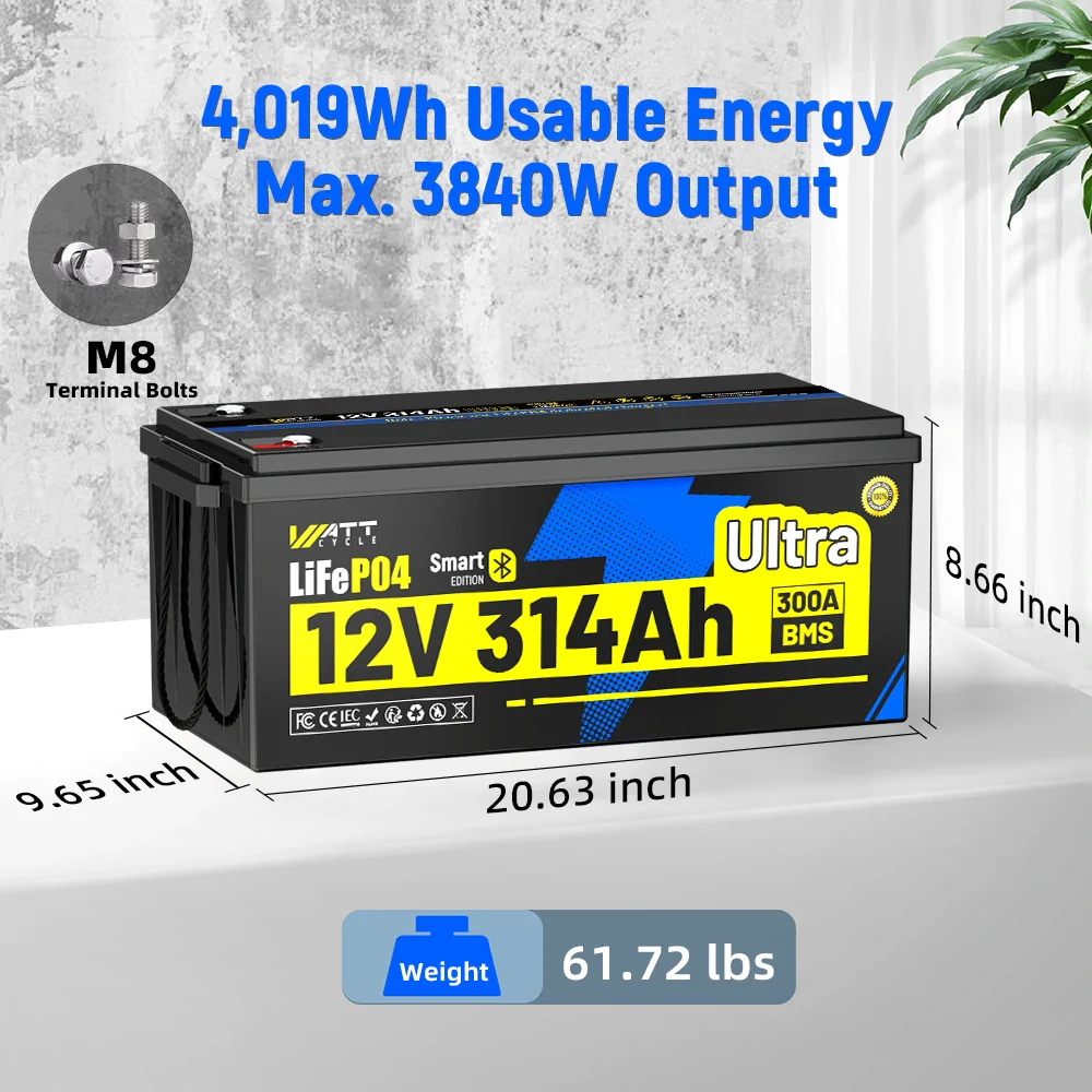 WattCycle 12V 314Ah Ultra Bluetooth LiFePO₄ Battery with 300A BMS - Image 8