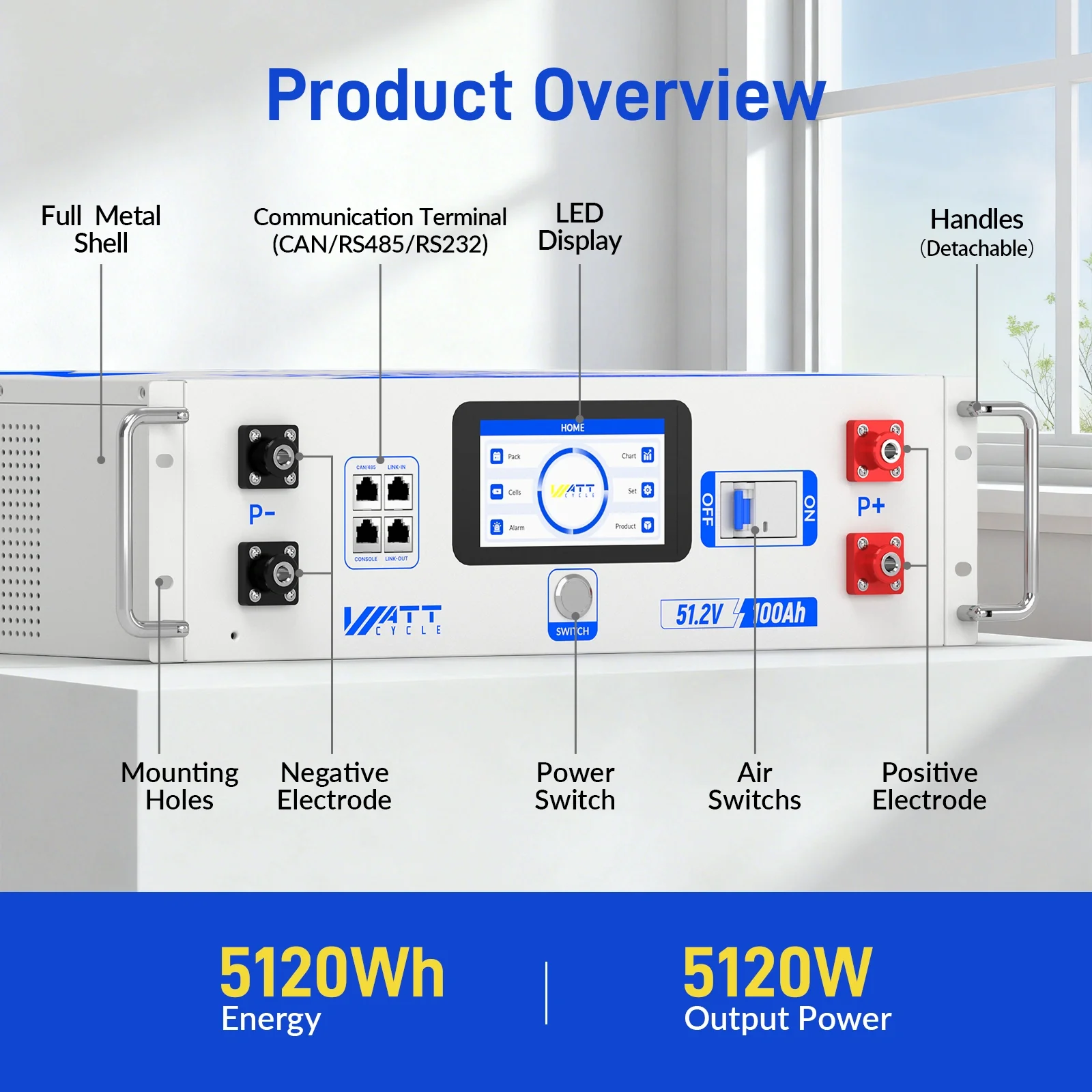⚡️Spring Sale: $789.99⚡️ WattCycle V2 48V 100Ah LiFePO₄ Rack Battery – Active Balancing, LCD, Bluetooth & Smart Comms - Image 5