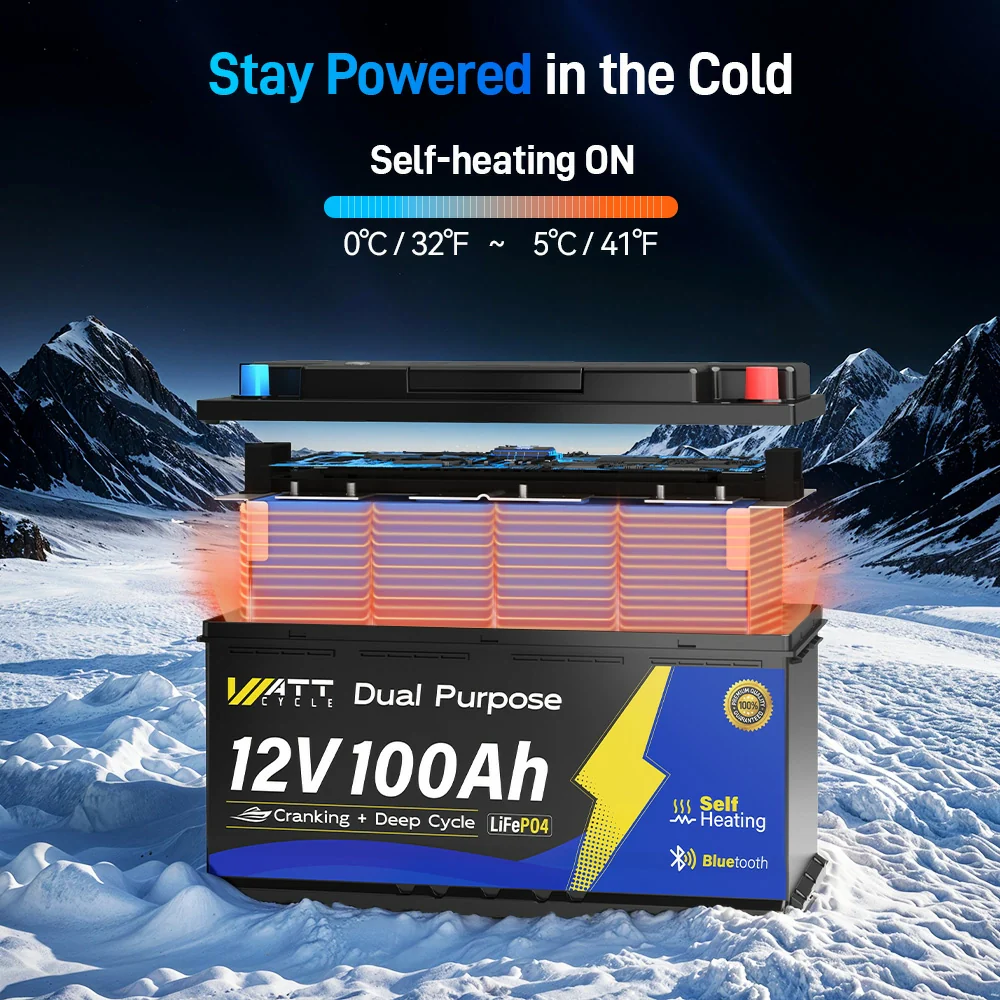 12V 100Ah 1200CCA Dual Purpose Marine Cranking Battery with Bluetooth and Self-heating - Image 5