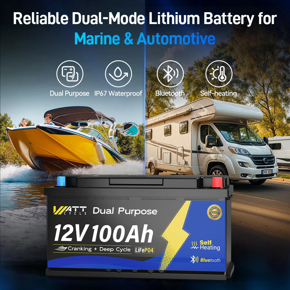12V 100Ah 1200CCA Dual Purpose Marine Cranking Battery with Bluetooth and Self-heating - Image 7