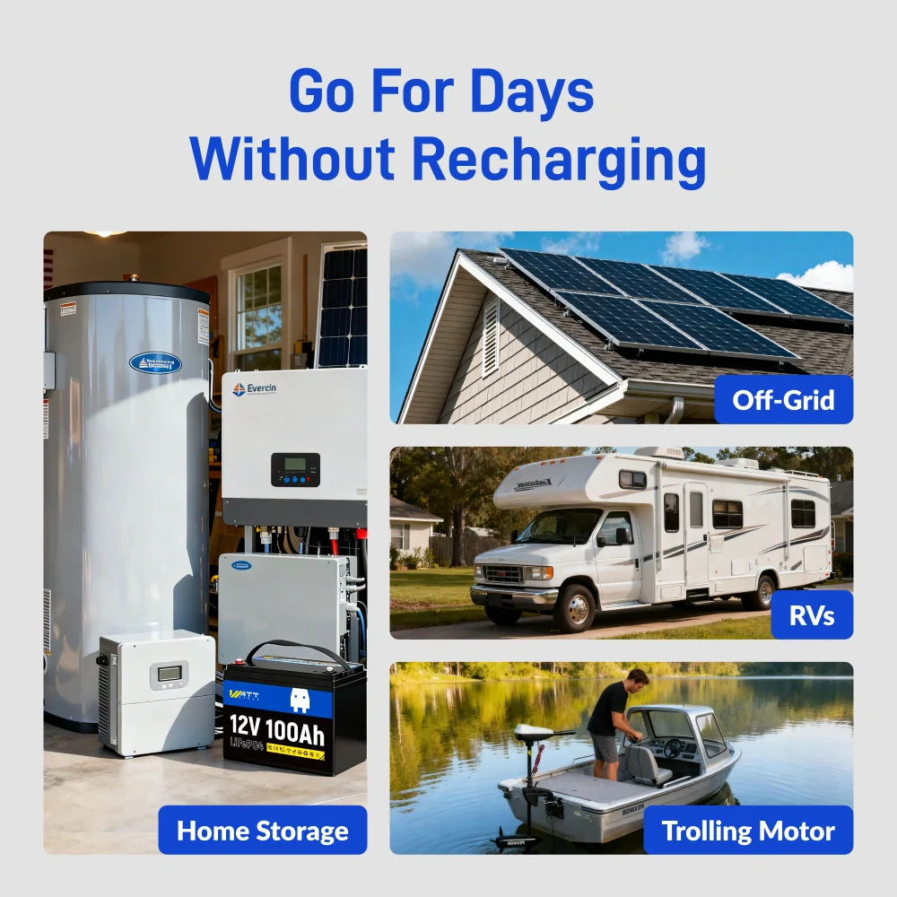 Wattcycle 12V 100Ah Group 24 LiFePO4 Battery for RV Solar, Trolling Motor & Off Grid - Image 7