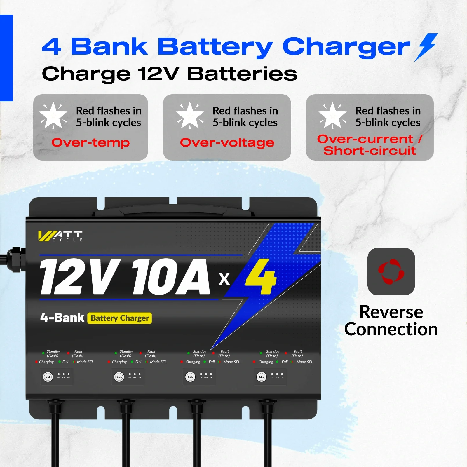 12V 10A 4 Bank Battery Charger - Image 3
