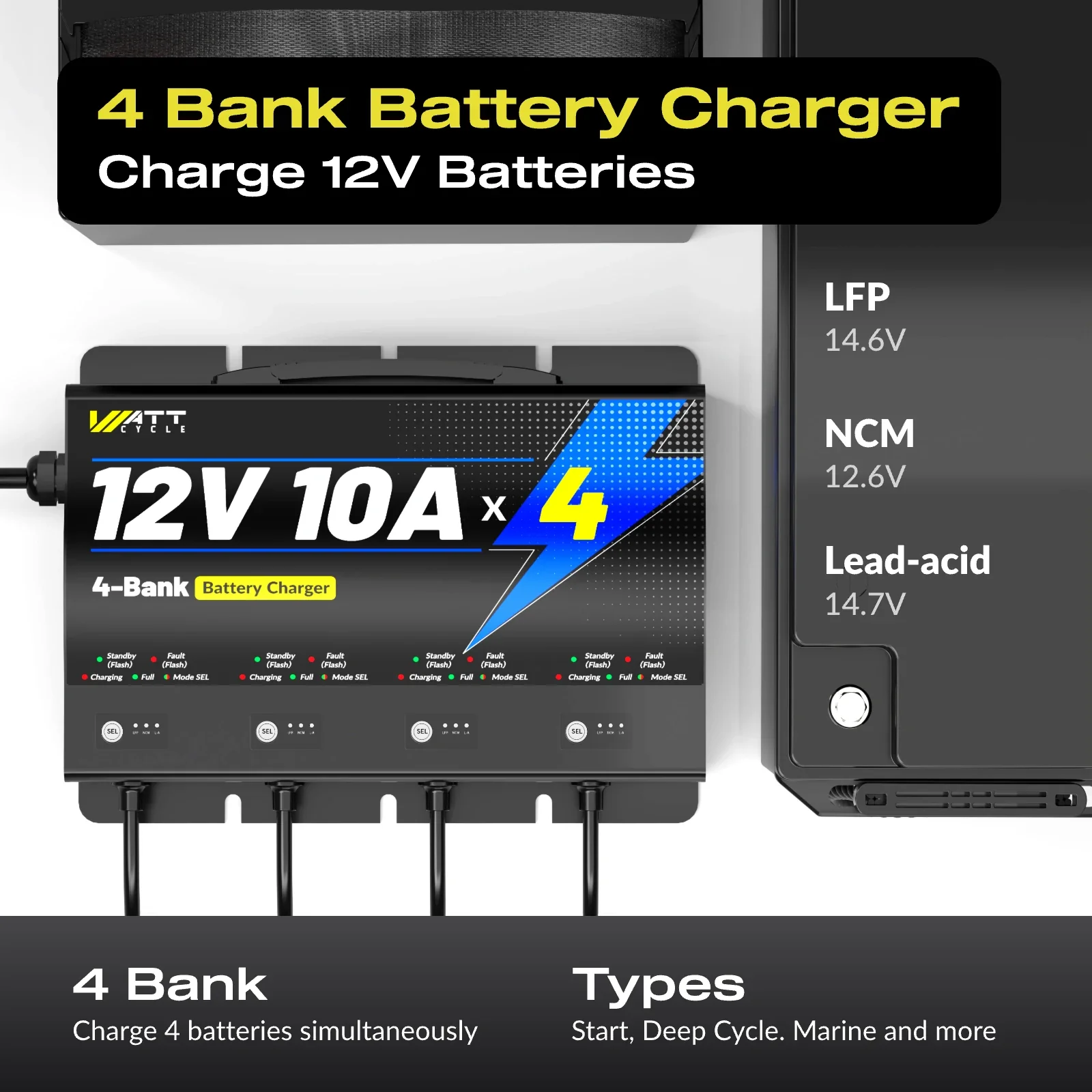 12V 10A 4 Bank Battery Charger - Image 4