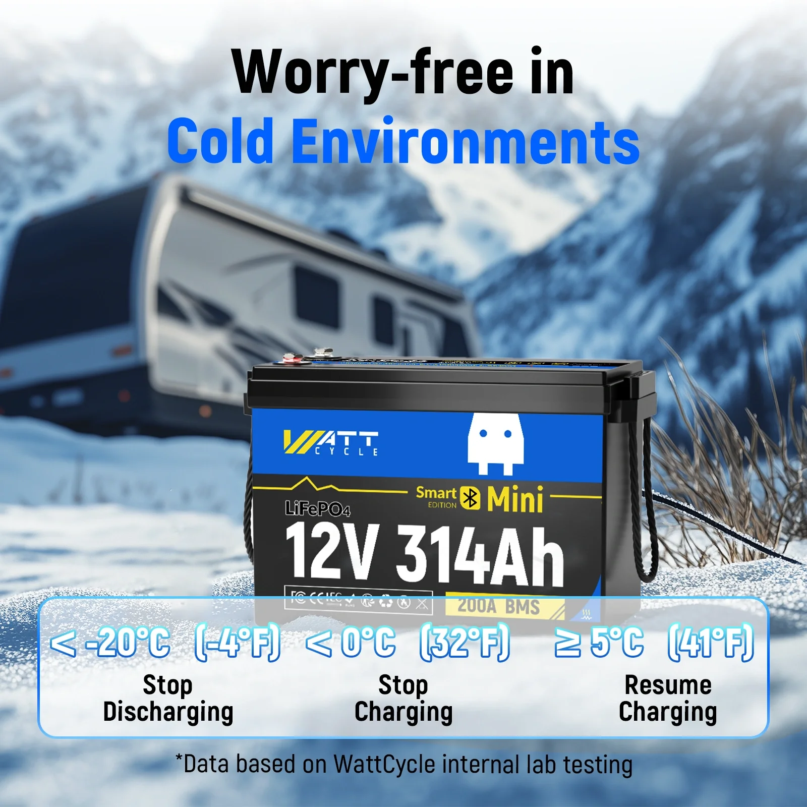⚡️Back in stock soon⚡️ WattCycle 12V 314Ah Mini Self-Heating LiFePO₄ Lithium Battery with Bluetooth – All-Weather Power - Image 6
