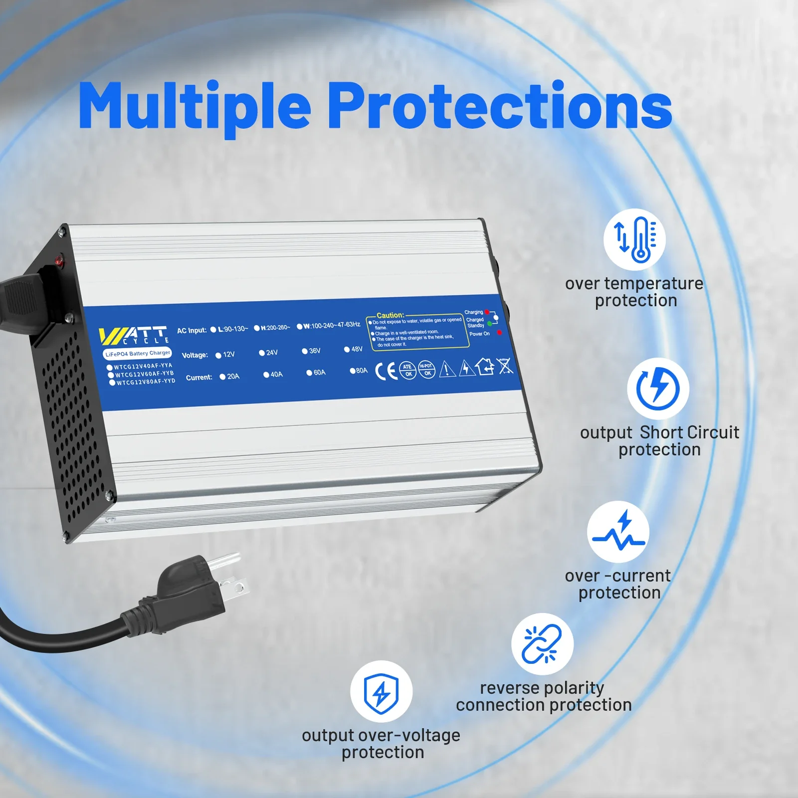 14.6V 40A AC-DC Aluminum Shell LiFePO4 Battery Charger - Image 3