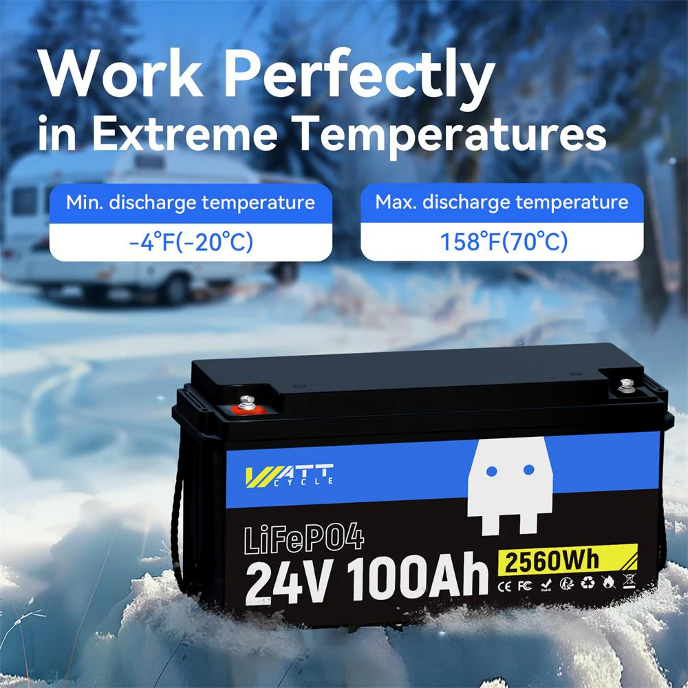 ⚡️Spring Sale: $339.99⚡️ Wattcycle 24V 100Ah LiFePO4 Battery with Low-Temp Protection for Trolling Motor & Solar System - Image 4