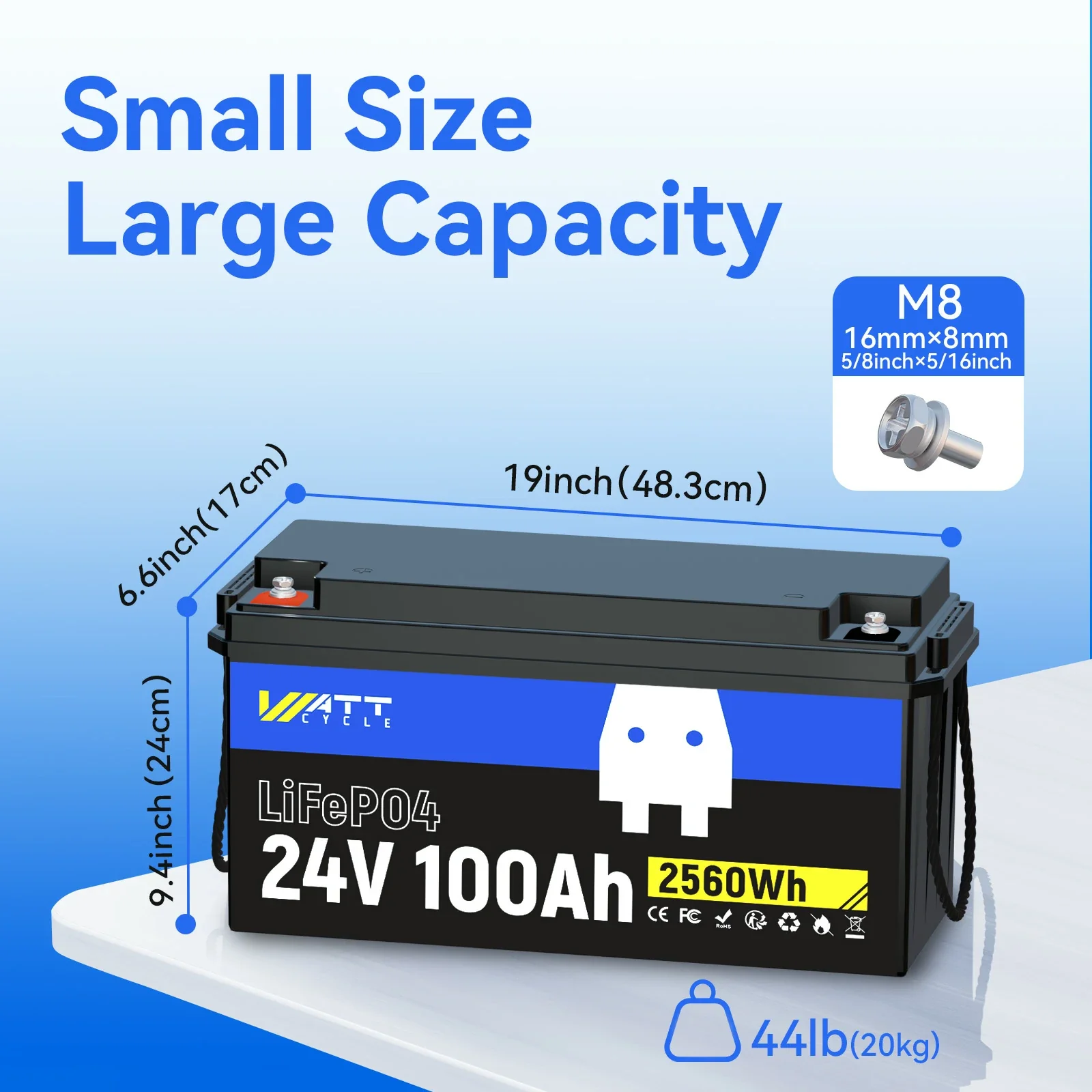 ⚡️Spring Sale: $339.99⚡️ Wattcycle 24V 100Ah LiFePO4 Battery with Low-Temp Protection for Trolling Motor & Solar System - Image 6